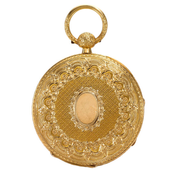An English rare gold eight day lever pocket watch Circa 1874 An English rare gold eight day lever pocket watch Circa 1874