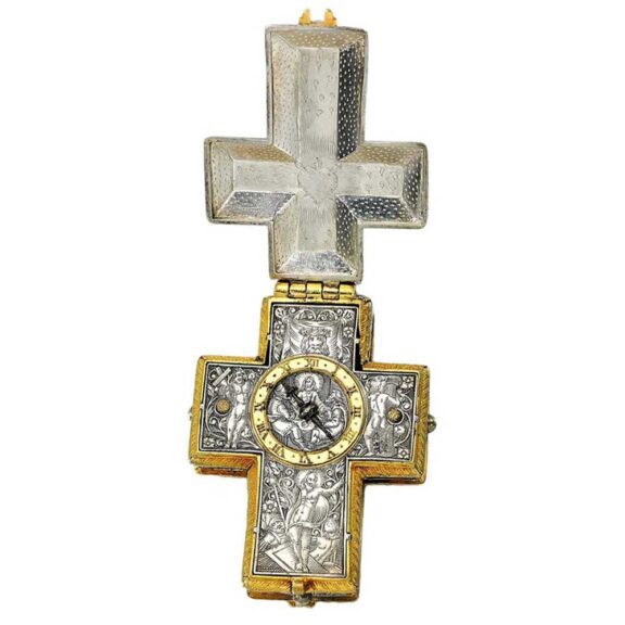 Open front rare and early silver gilt-metal cruciform watch Circa 1625-1630 Open front rare and early silver gilt-metal cruciform watch Circa 1625-1630