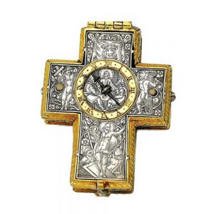 Open front rare and early silver gilt metal cruciform watch Circa 1625-1630