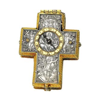 Open front rare and early silver gilt metal cruciform watch Circa 1625-1630