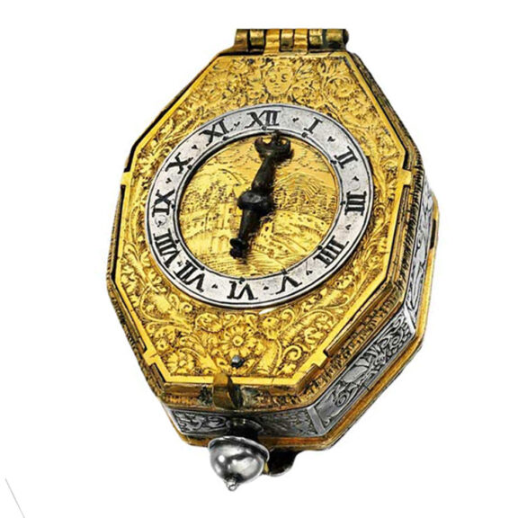 Front fine and rare silver and gilt-metal octagonal verge watch Circa 1630 Front fine and rare silver and gilt-metal octagonal verge watch Circa 1630