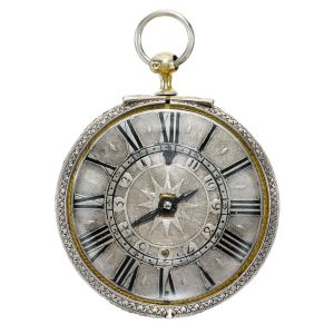 An English fine silver two train alarm verge watch Circa 1685