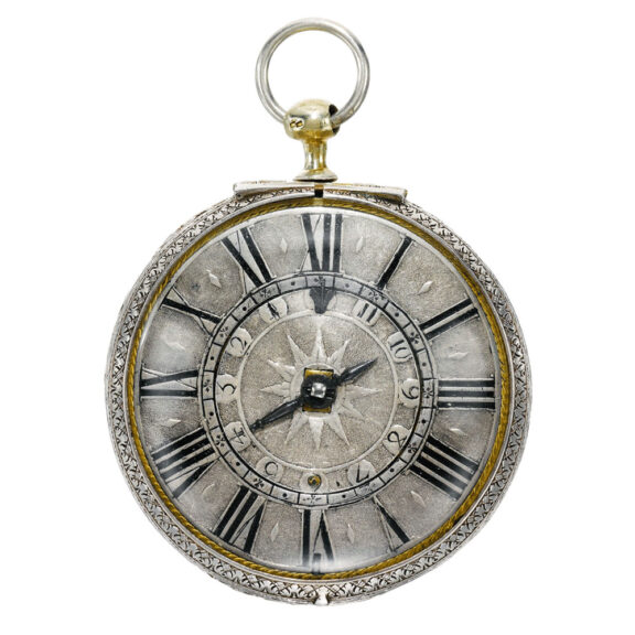 An English fine silver two train alarm verge watch Circa 1685