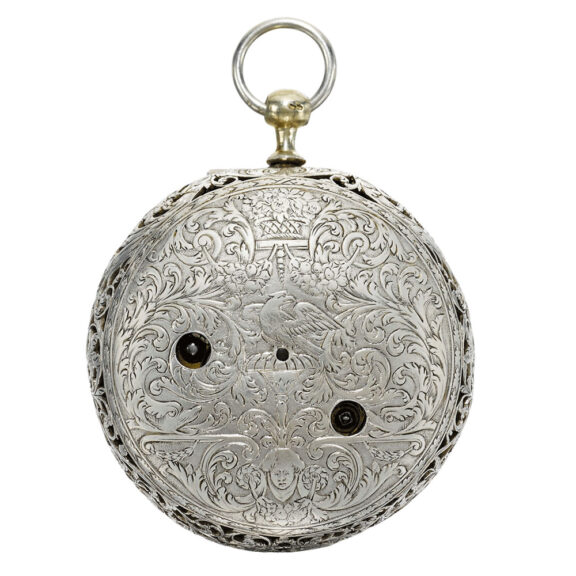 An English fine silver two-train alarm verge watch Circa 1685 An English fine silver two-train alarm verge watch Circa 1685