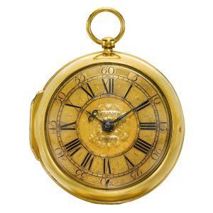 English gold verge with early jewelled balance staff Circa 1715