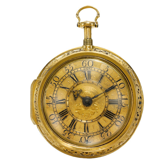 An English gold quarter repeating repousse verge Circa 1720 An English gold quarter repeating repousse verge Circa 1720