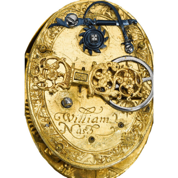 An English gilt-metal and silver mounted verge Circa 1620 An English gilt-metal and silver mounted verge Circa 1620