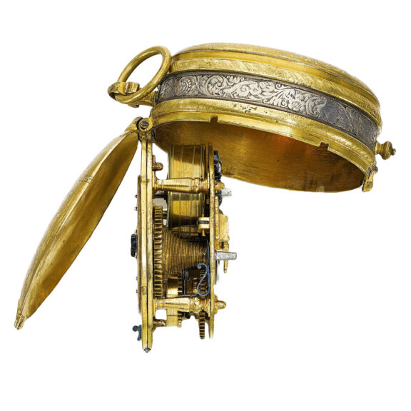 An English gilt-metal and silver mounted verge Circa 1620 An English gilt-metal and silver mounted verge Circa 1620
