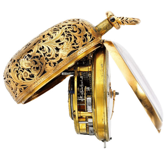 An English gold quarter repeating repousse watch Circa 1755 An English gold quarter repeating repousse watch Circa 1755