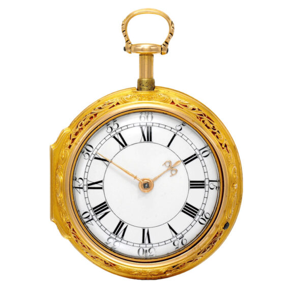 An English gold quarter repeating repousse watch Circa 1755 An English gold quarter repeating repousse watch Circa 1755
