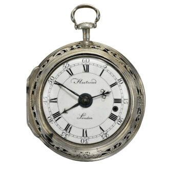 English silver pair cased two-train alarm verge Circa 1760
