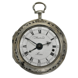 English silver pair cased two-train alarm verge watch Circa 1760