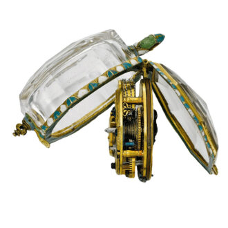 An English octagonal gold, enamel, rock crystal watch Circa 1640