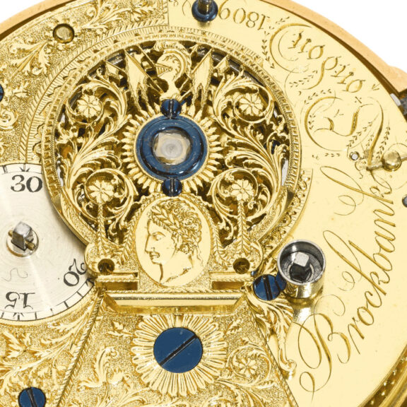 English gold cylinder watch with regulator type dial Circa 1809 English gold cylinder watch with regulator type dial Circa 1809