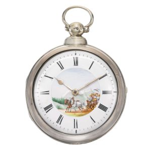English verge with polychrome enamel painted dial Circa 1855