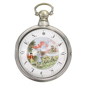 An English delightful silver verge with painted dial Circa 1817