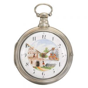English rare silver verge watch with automaton scene Circa 1813