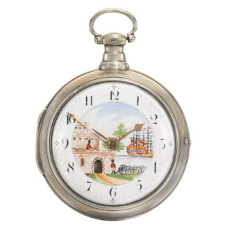 English rare silver verge watch with automaton scene Circa 1813