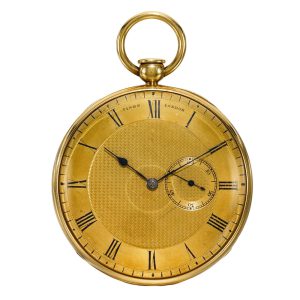 English gold pump wind lever with eccentric seconds Circa 1850