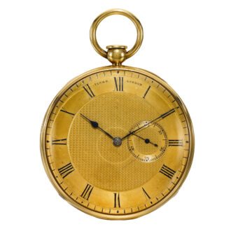 English gold pump wind lever with eccentric seconds Circa 1850