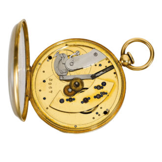 English gold pump wind lever with eccentric seconds Circa 1850