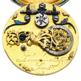 An English gold and polychrome enamel watch Circa 1650
