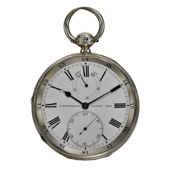 Fine silver English chronometer with power reserve Circa 1881 Fine silver English chronometer with power reserve Circa 1881