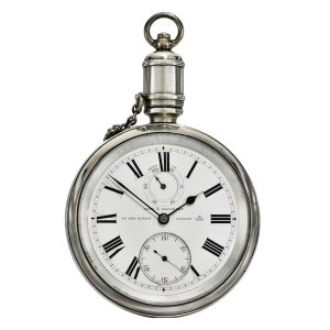 English fine silver deck watch with power reserve Circa 1884