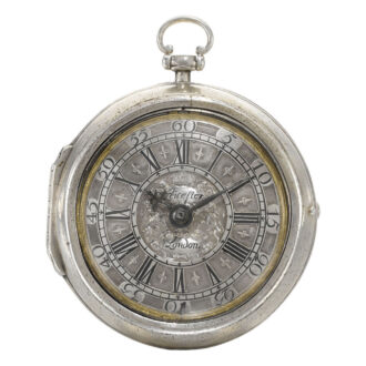 Silver English verge watch with highly unusual pillars Circa 1714