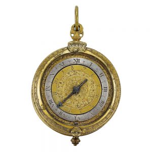 English gilt-metal tambour cased alarm verge Circa 1610-1615