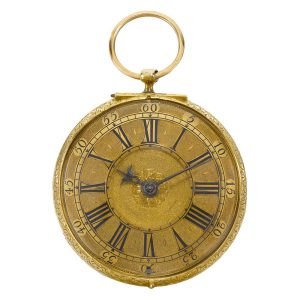 English gold two train clock watch by D Quare Circa 1687