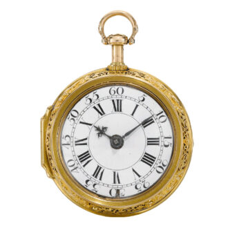 A gold English pair cased half quarter repeating verge Circa 1730 A gold English pair cased half quarter repeating verge Circa 1730