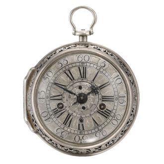 An English silver single cased two-train alarm verge Circa 1740