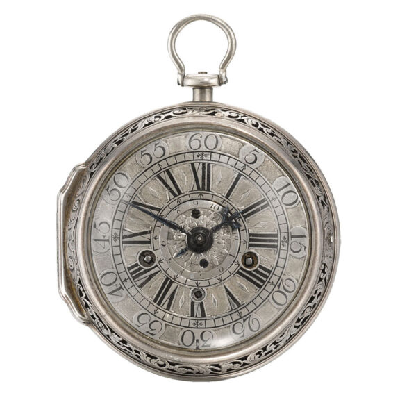An English silver single cased two-train alarm verge Circa 1740
