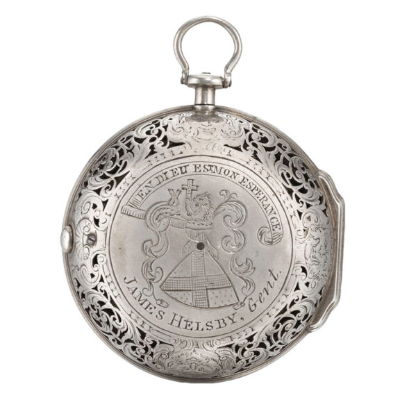 An English silver single cased two-train alarm verge Circa 1740 An English silver single cased two-train alarm verge Circa 1740