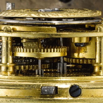An English silver single cased two-train alarm verge Circa 1740