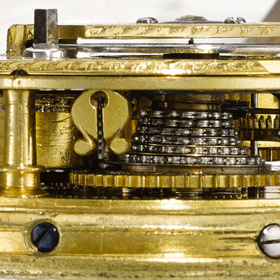 An English silver single cased two-train alarm verge Circa 1740 An English silver single cased two-train alarm verge Circa 1740
