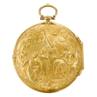 A English verge by John Ellicott with repousse scene Circa 1756