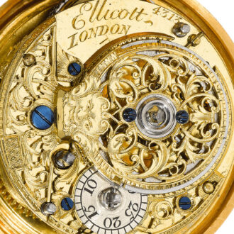 A English verge by John Ellicott with repousse scene Circa 1756