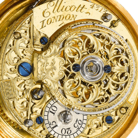 A English verge by John Ellicott with repousse scene Circa 1756 A English verge by John Ellicott with repousse scene Circa 1756