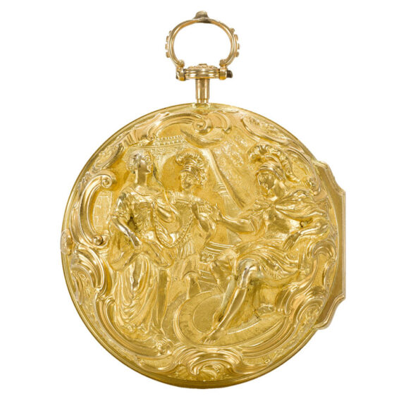 An English gold verge with high relief repousse scene Circa 1761