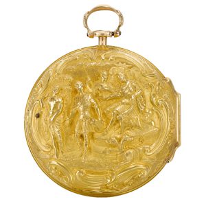 A gold English pair cased verge with repousse scene Circa 1771