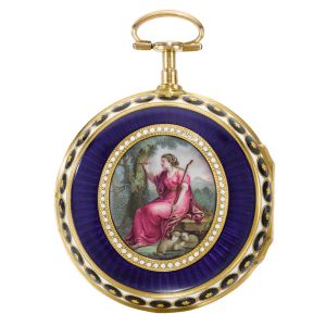 English verge watch with polychrome enamel scene Circa 1735