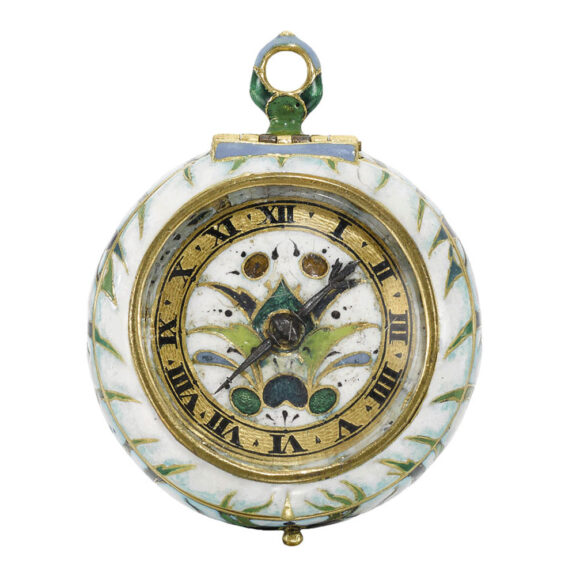 An English small gold and polychrome enamel watch Circa 1640 An English small gold and polychrome enamel watch Circa 1640