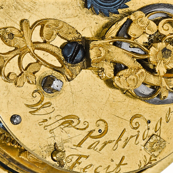 An English small gold and polychrome enamel watch Circa 1640 An English small gold and polychrome enamel watch Circa 1640
