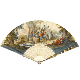 English magnificent fan with a timepiece mid 18th century
