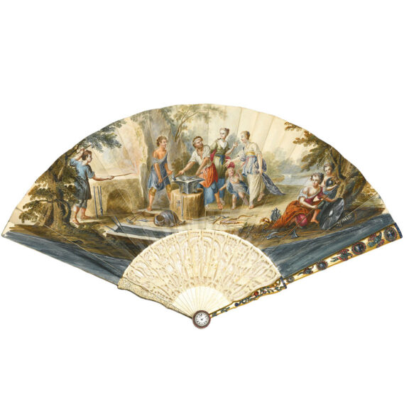 English magnificent fan with a timepiece mid 18th century