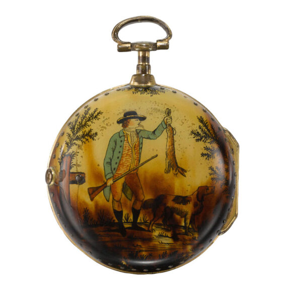 An English gilt-metal and under-painted horn verge Circa 1790