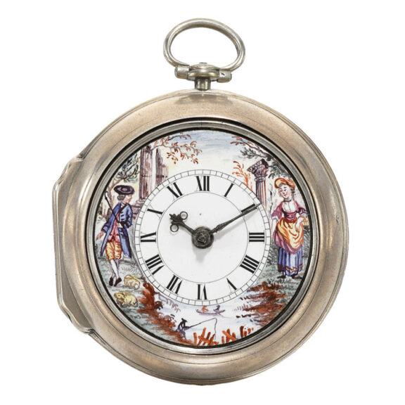 Amusing English silver verge with painted dial Circa 1770