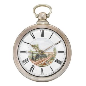 An English silver verge with polychrome enamel dial Circa 1856
